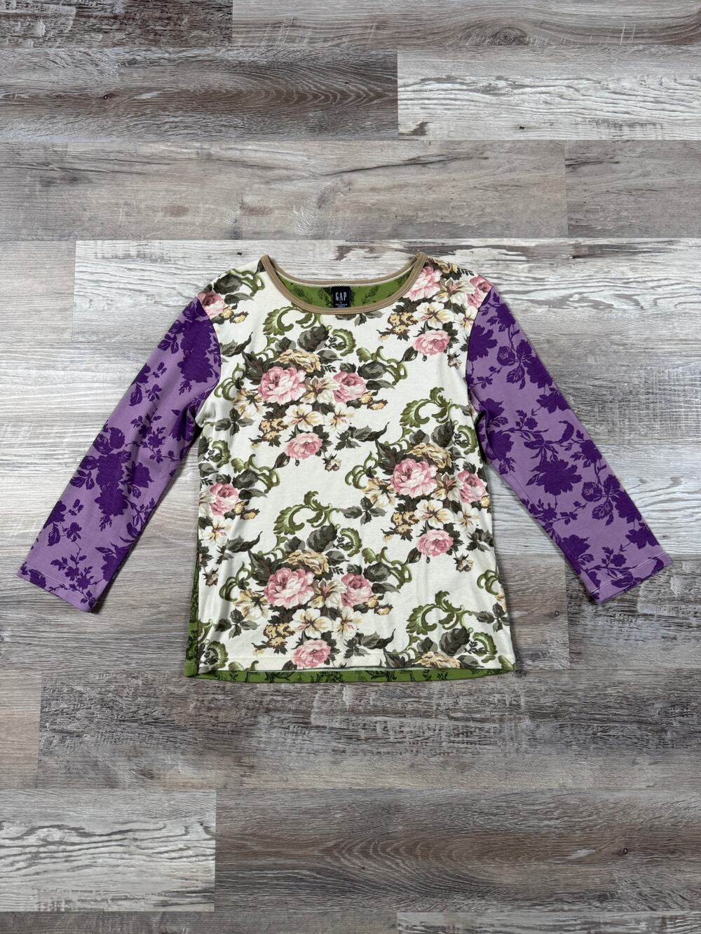 Vintage Y2K Gap Floral Patchwork Cotton Top Whimsigoth Fairy Grunge Boho Fall L